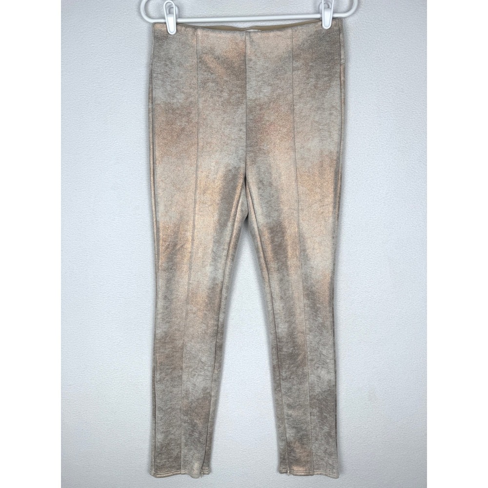 Anthropologie Suede Metallic Leggings Womens 29 Gold Ankle Zip Pull On